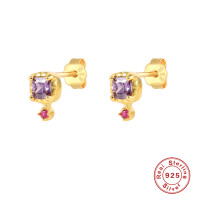 Gold-Plated Amethyst and Ruby Stud Earrings