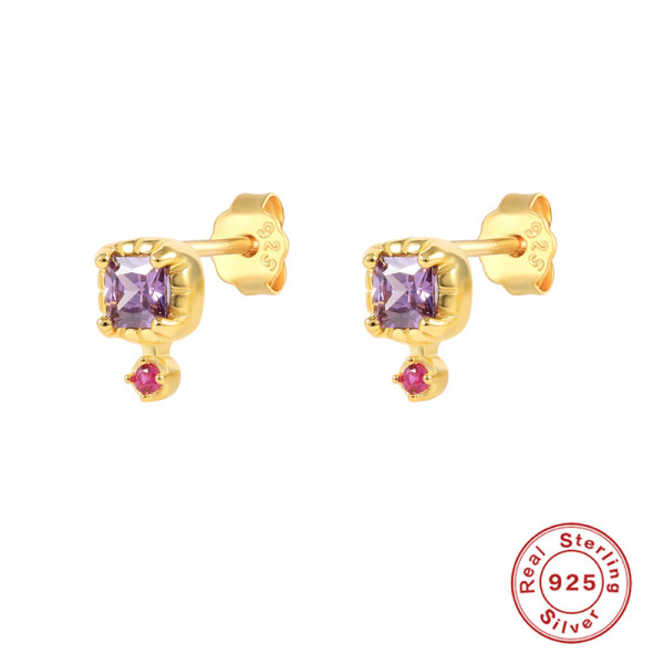 Gold-Plated Amethyst and Ruby Stud Earrings
