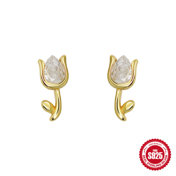 Two-Tone Floral Cubic Zirconia Stud Earrings
