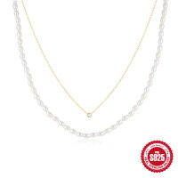 925 Silver Layered Freshwater Pearl Necklace