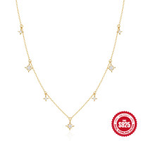 925 Silver Gold-Tone Star Station Necklace