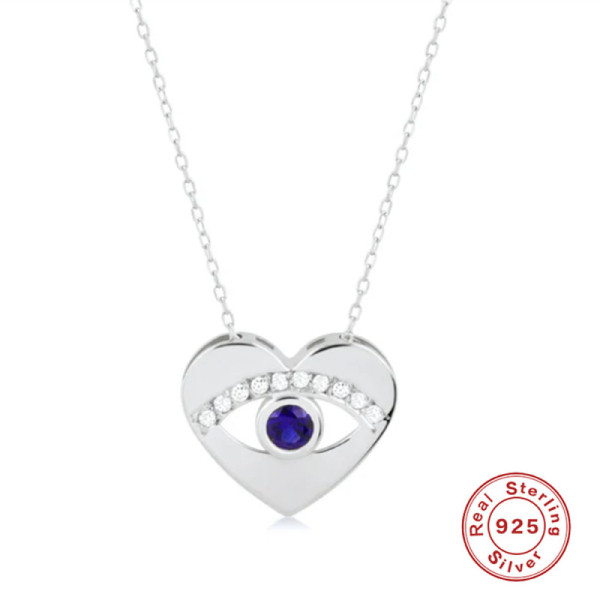 925 Silver Heart Pendant Necklace with Purple Stone