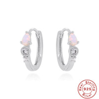 925 Silver Opal Bezel Small Hoop Earrings