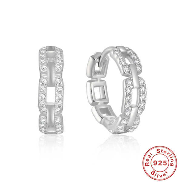 Sterling Silver Pavé Link Hoop Earrings