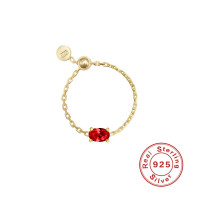 Gold-Tone Chain Ring with Red Gemstone