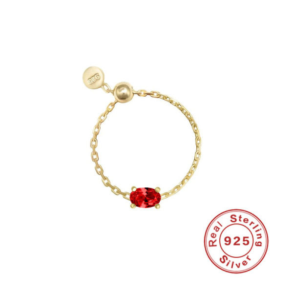 Gold-Tone Chain Ring with Red Gemstone