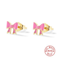 Pink Enamel Bow Stud Earrings