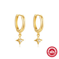 Gold-Plated Star Dangle Hoop Earrings