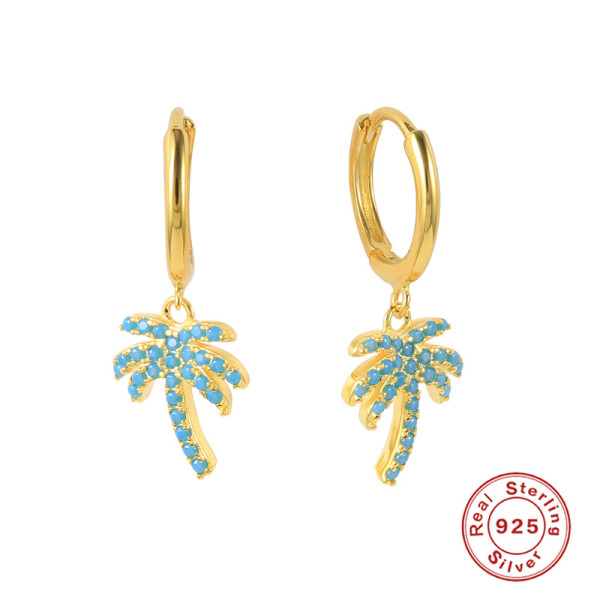 Gold-Plated Pavé Palm Tree Hoop Earrings
