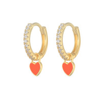 Gold Tone Heart Charm Huggie Earrings