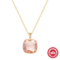 Gold-Plated Pink Crystal Pendant Necklace