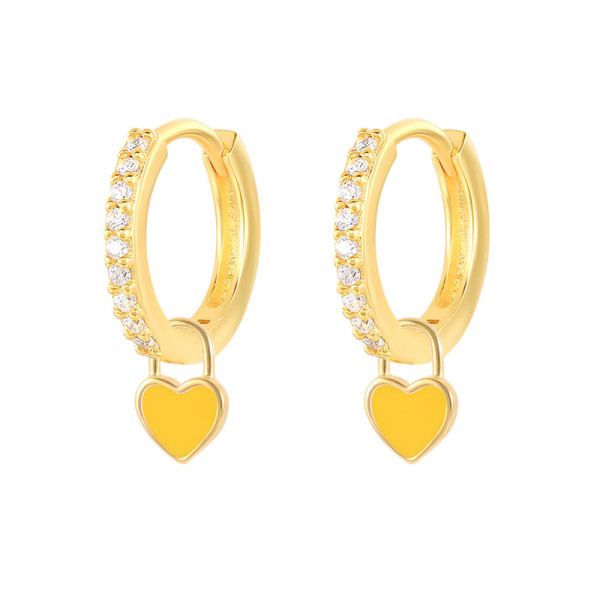 Gold Pavé Heart Charm Hoop Earrings