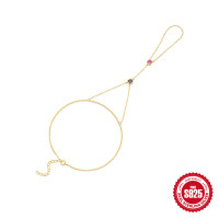 925 Silver Gold-Tone Hand Chain Bracelet