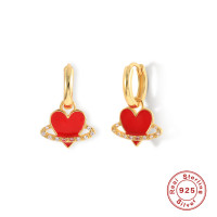 Gold Heart Charm Huggie Earrings