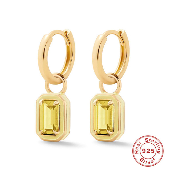 Gold Huggie Earrings with Yellow Stones