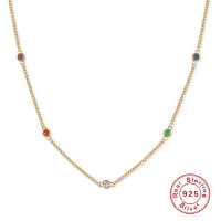 925 Silver Multicolor Station Necklace