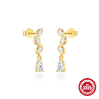 Gold-Plated Teardrop Crystal Drop Earrings
