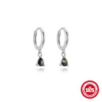 925 Silver Teardrop Gemstone Drop Hoop Earrings