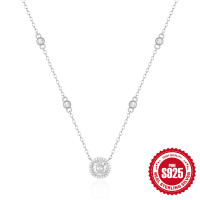 Sterling Silver Station Necklace with Cubic Zirconia