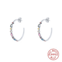 925 Silver Multicolor Stone Hoop Earrings