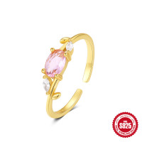Gold-Finished Adjustable Pink Stone Ring