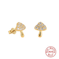 Gold-Plated Mushroom Pavé Stud Earrings