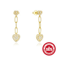 Gold-Tone Heart Pavé Dangle Earrings