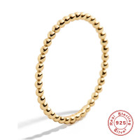 925 Silver Gold-Tone Beaded Minimalist Ring