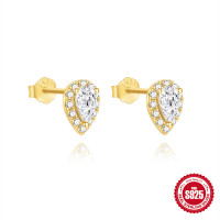 Gold-Plated Teardrop CZ Stud Earrings