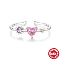 925 Silver Multicolor Heart Gemstone Open Band Ring