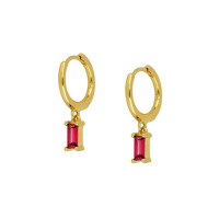 Gold-Plated Huggie Earrings with Red Stone