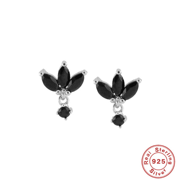 925 Silver Black Onyx Floral Stud Earrings