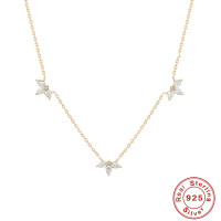 Gold Floral Cubic Zirconia Station Necklace