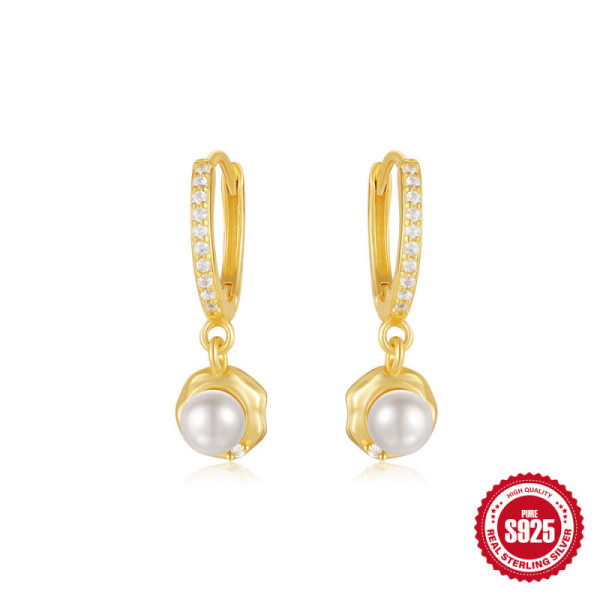 Gold-Plated Freshwater Pearl Huggie Earrings