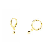 Gold Huggie Teardrop Charm Earrings