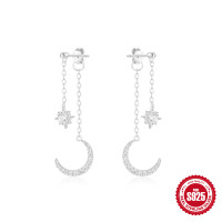 925 Silver Crescent Moon Pavé Drop Earrings