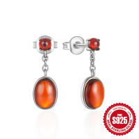 925 Silver Amber Drop Earrings