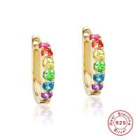925 Silver Gold-Finish Rainbow Hoop Earrings