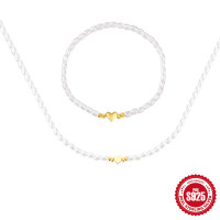 925 Silver Freshwater Pearl Heart Charm Set
