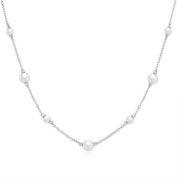 925 Silver Pearl Station Necklace