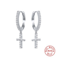 925 Silver Pavé Cross Hoop Earrings
