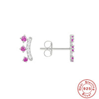 Sterling Silver Pink CZ Climber Earrings