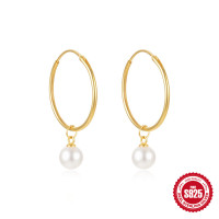 Gold-Plated Pearl Dangle Hoop Earrings