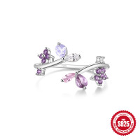 925 Silver Floral Ring with Purple Cubic Zirconia