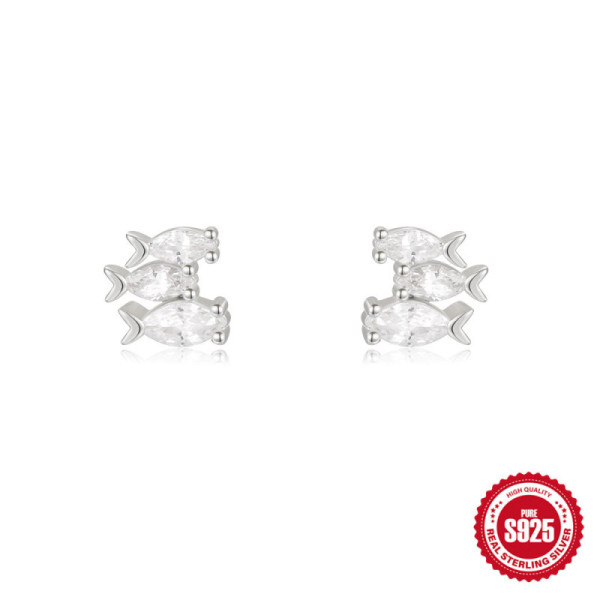 925 Silver Fish Motif Stud Earrings