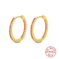 Gold-Finish Pavé Pink Stone Hoop Earrings