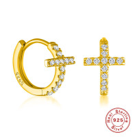 Gold-Plated Cross Huggie Earrings