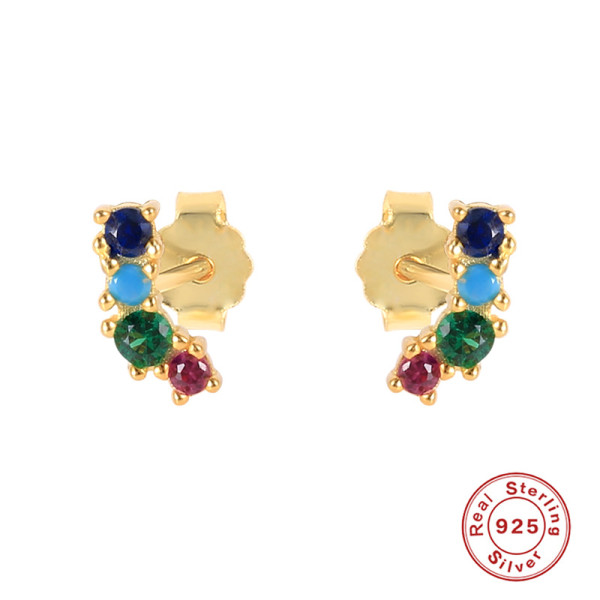 925 Silver Multicolor Gemstone Stud Earrings