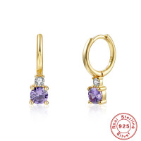 Gold-Finish Purple Stone Huggie Earrings