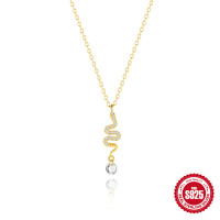Gold-Tone Snake Pavé Pendant Necklace